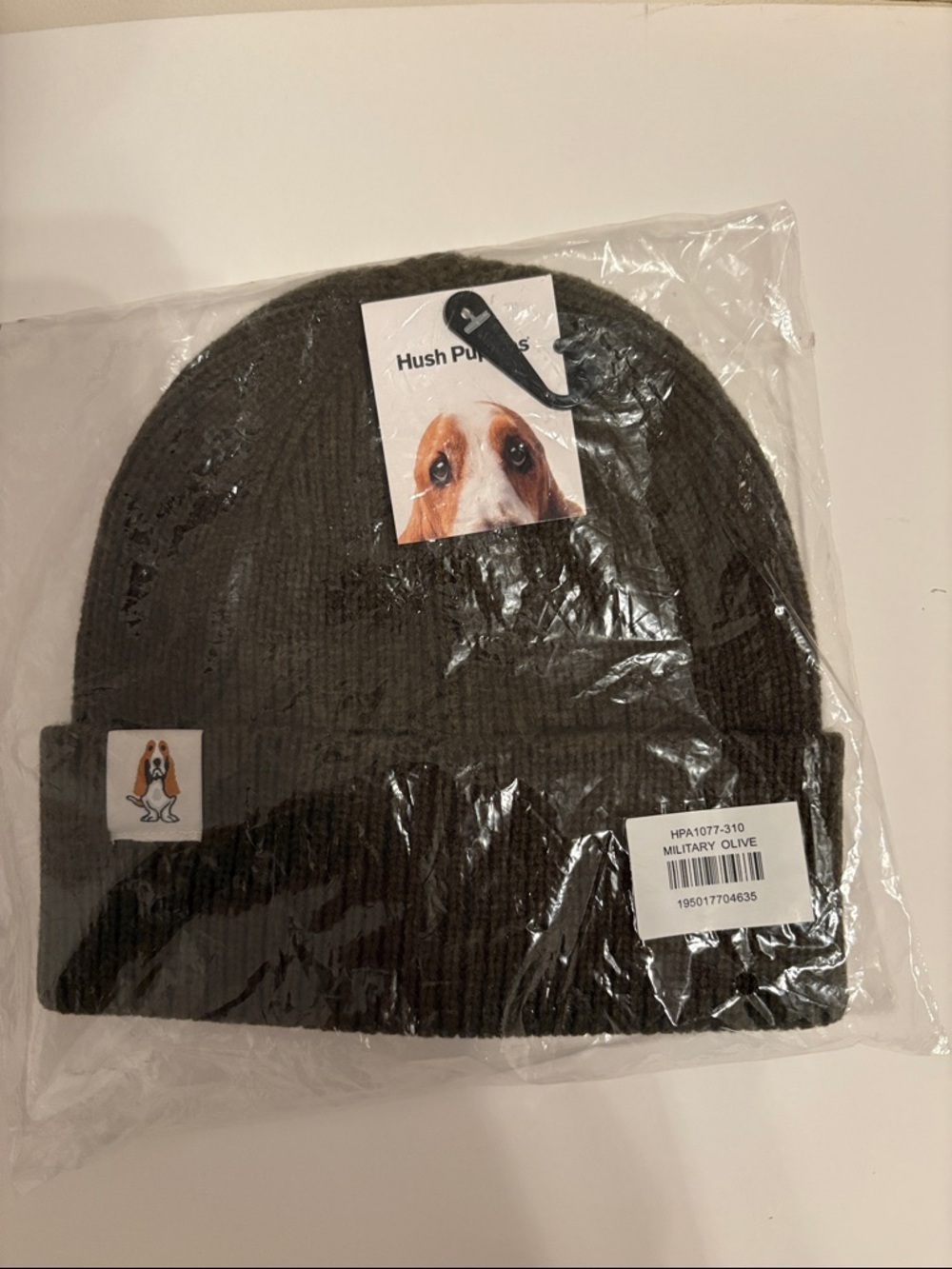 Hush Puppies Olive Green Ribbed Knit Beanie